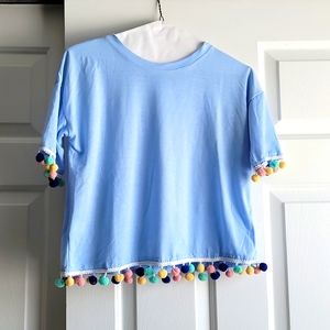 Unbranded blue top with pom pom detail one size S/M